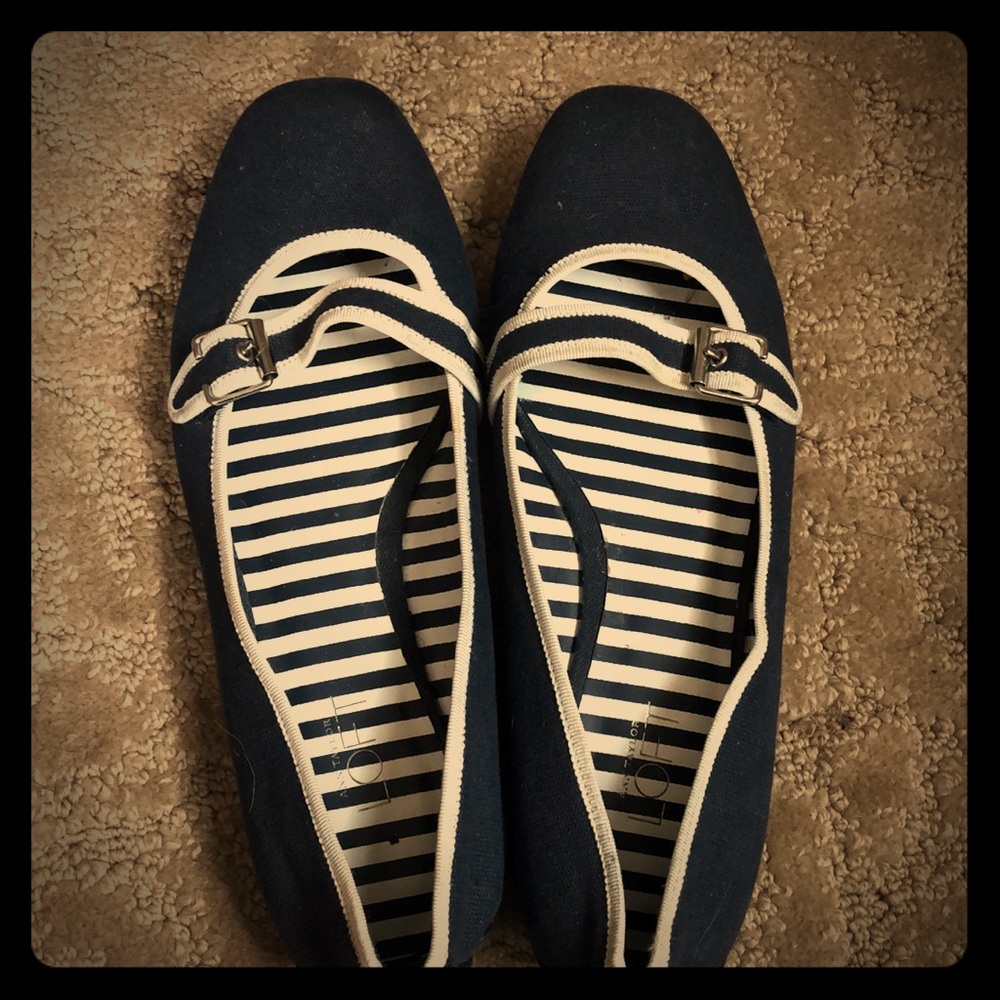 Navy blue and white flats
